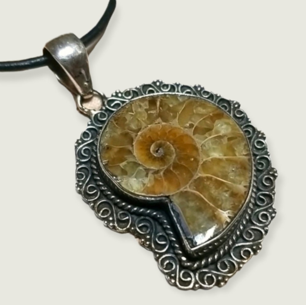 Ammolite Fossil .925 Sterling Pendant Necklace
